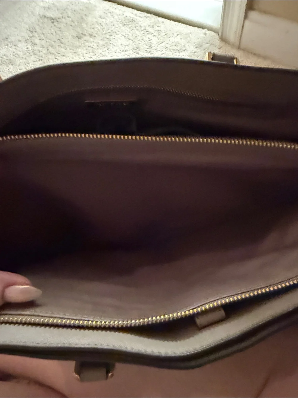 Tory Burch Taupe Brown Leather Tote with Gold Hardware